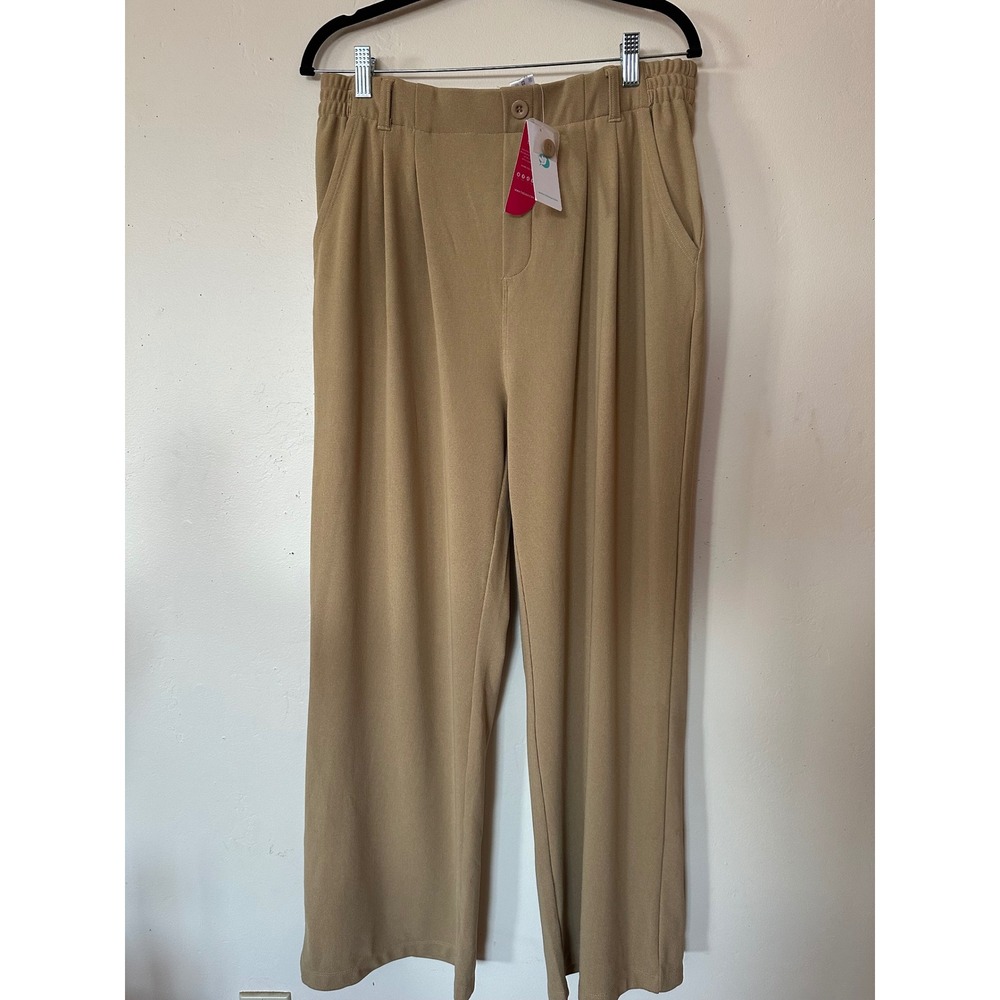 IUGA Camel Tan Wide Leg Pleated Dress Pants High Waist XL NWT